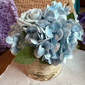 Elegant Blue Floral Arrangement in Birch Vase
